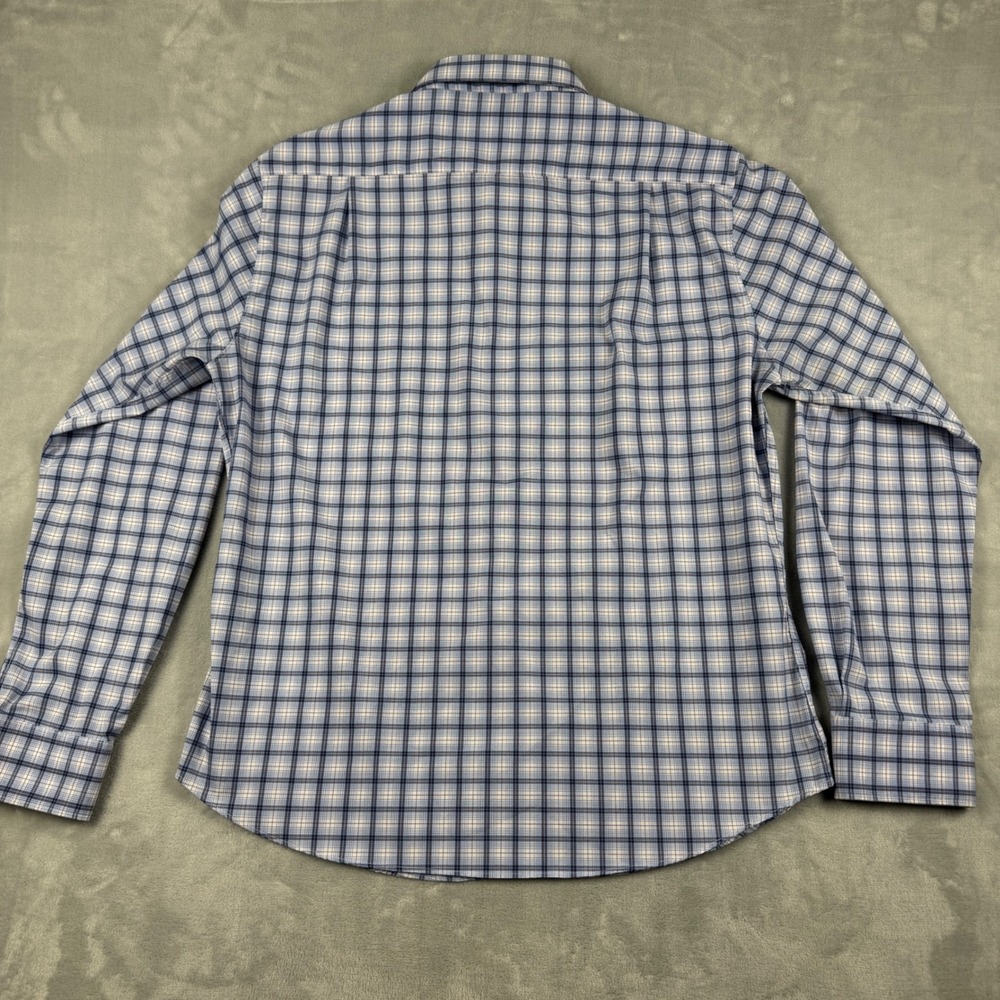 Rugby University Men's Blue White Plaid Stretch Long Sleeve Button Down Shirt XL - Picture 4 of 9